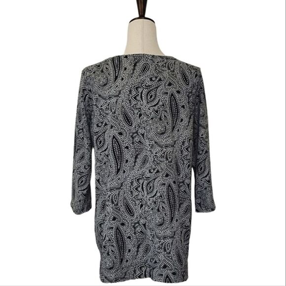 Craft & Barrow Navy Blue Paisley Split Neck 3/4 Sleeve Stretch Top Size L NWOT - Picture 4 of 6